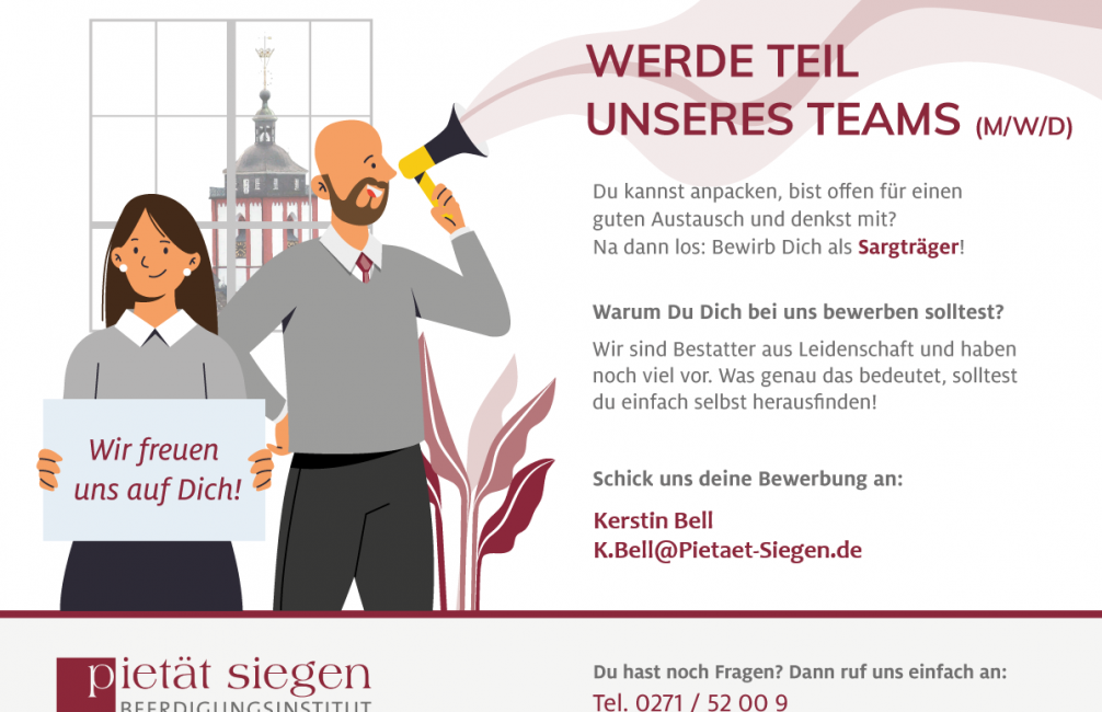 Stellenanzeige Beerdigungsinstitut Pietät Siegen