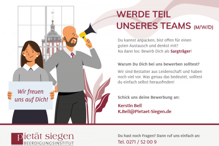 Stellenanzeige Beerdigungsinstitut Pietät Siegen
